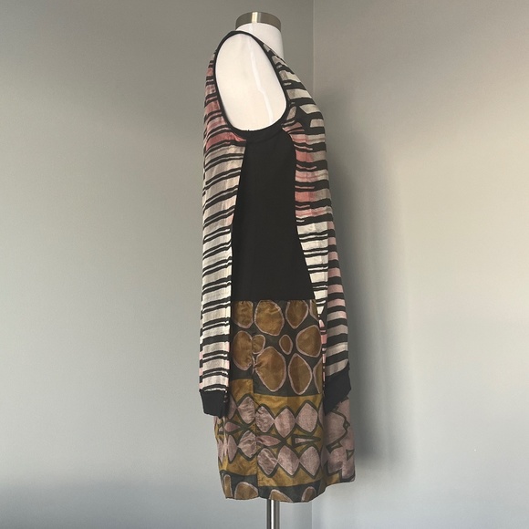 Alysi Silk Floral Striped A-line Cocktail Sleeveless Abstract Italy Dress - Picture 6 of 13